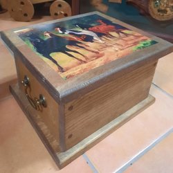 Junk Junkies - Solid wood box with cool picture of horses on lid. Measures 11.5"L x 10.25"W x 7"H. $25.