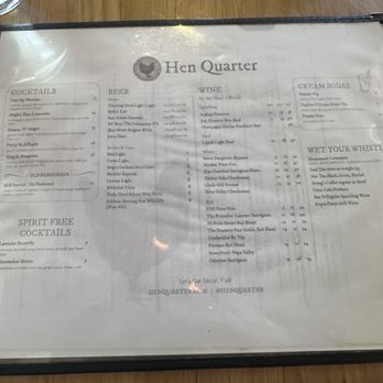 Hen Quarter - Drink menu - Southern Near Me - Alexandria, Virginia
