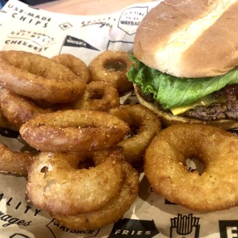 Wayback Burgers - Classic Burger w/cheese & bacon & Onion Rings - Burgers Near Me - Secaucus, New Jersey