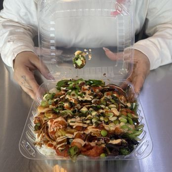 Poki Poki & Dragonitea - Poki bowl, half rice and half spring mix. Eel sauce, sriracha, spicy mayo with shrimp - Poke Near Me - Fallbrook, California Poki Poki & Dragonitea - Poki bowl, half rice and half spring mix. Eel sauce, sriracha, spicy mayo with shrimp - Poke Near Me - Fallbrook, California
