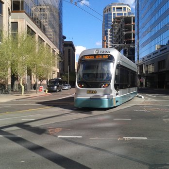 Valley Metro - One of the Valley Metro trains is making the big bend downtown from Washington (E-W) to Central (N-S). - Public Transportation Near Me - Phoenix, Arizona