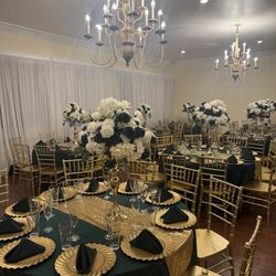 Juan Pollo's Banquet Hall - Hunter green tables