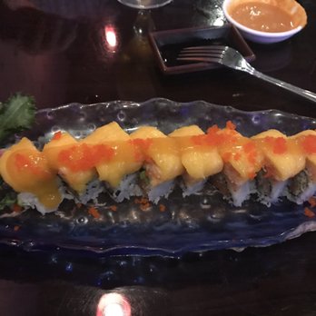 Sushi Hana - Golden dragon roll with mango. Yum! - Japanese Near Me - Bradenton, Florida Sushi Hana - Golden dragon roll with mango. Yum! - Japanese Near Me - Bradenton, Florida