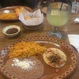 This is their Fish Street Taco with Rice and Beans & that margarita I mentioned This is their Fish Street Taco with Rice and Beans & that margarita I mentioned