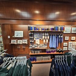 Inside the bookstore. Drinkware and other merchandise.