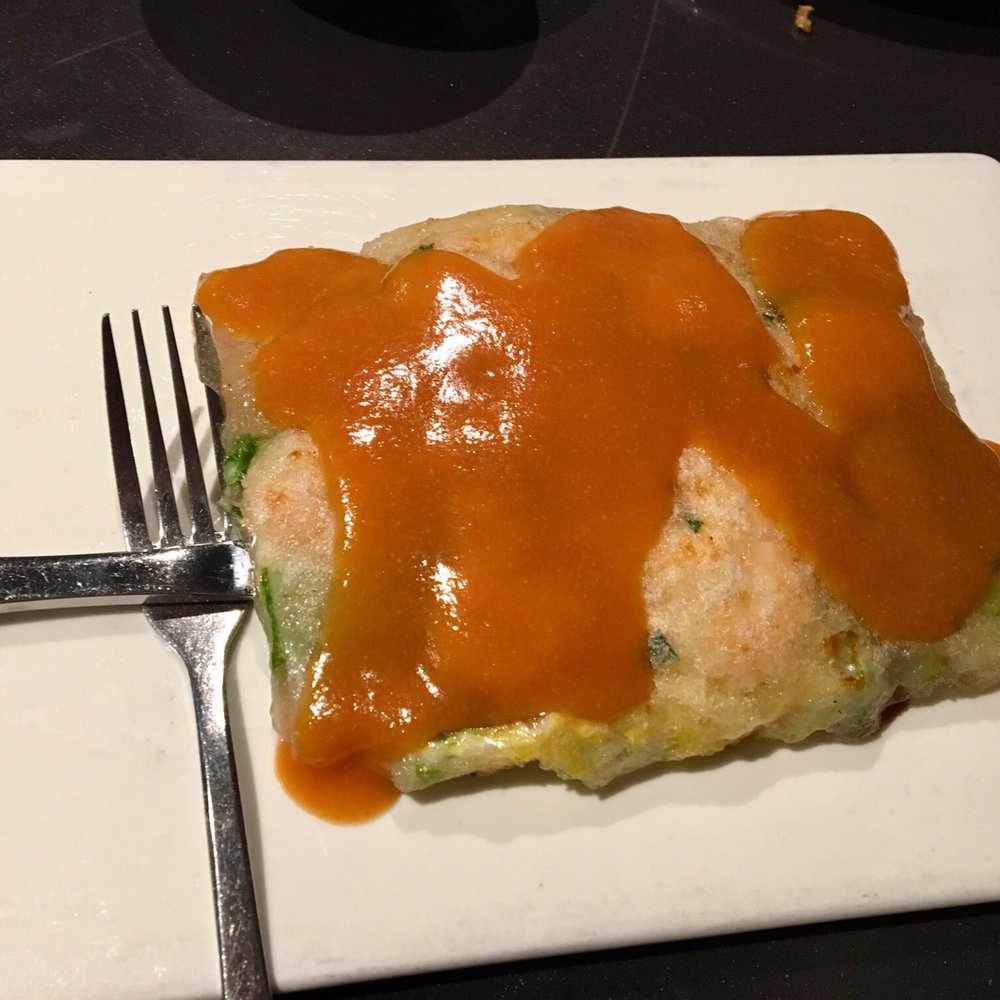 Facing East - Sweet Potato Flour Pancake with shrimp and vegetables - Chinese Near Me - Bellevue, Washington Facing East - Sweet Potato Flour Pancake with shrimp and vegetables - Chinese Near Me - Bellevue, Washington