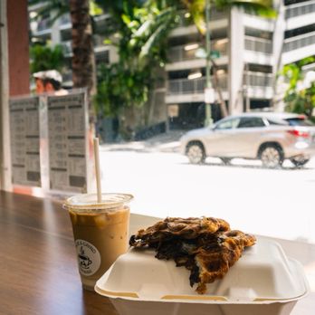 Ride and Grind Coffee Shop - Banana Nutella Waffle Croissant. Iced Coconut Mac Nut Latte - Coffee & Tea Near Me - Honolulu, Hawaii Ride and Grind Coffee Shop - Banana Nutella Waffle Croissant. Iced Coconut Mac Nut Latte - Coffee & Tea Near Me - Honolulu, Hawaii