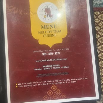 Melody Thai Cuisine - Menú - Thai Near Me - Sun City, California Melody Thai Cuisine - Menú - Thai Near Me - Sun City, California