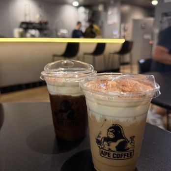 Ape Coffee - Tiramisu Latte (front), Island Ape (back) - Coffee & Tea Near Me - Orange, California