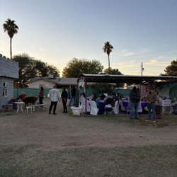 Charming Pony Ranch Parties - Dining area behind the castle. It was set up with tablecloths and chairs all ready for us!