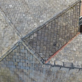 Roberts National Roofing - "Before" - Drone inspection of garage roof, Right and Top sections will be repaired during work. - Roofing Near Me