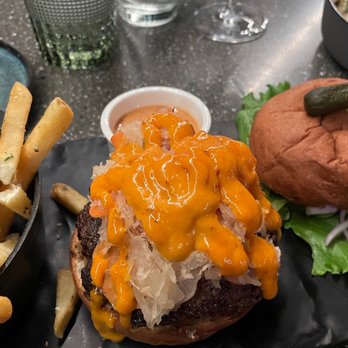 The Pine Room and 1882 Lobby Bar - 'Kraut-chi' burger. Delicious!  The kimchi and sauerkraut combo really worked. - Pubs Near Me - Roanoke, Virginia