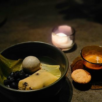 Damian - blueberry tamale with a fried corn sorbet plus espresso - Mexican Near Me - Los Angeles, California Damian - blueberry tamale with a fried corn sorbet plus espresso - Mexican Near Me - Los Angeles, California