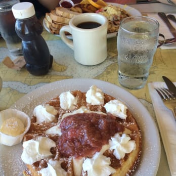 Hudson Point Cafe - Rhubarb waffle & chicken enchilada scramble... YUM! - New American Near Me - Port Townsend, Washington Hudson Point Cafe - Rhubarb waffle & chicken enchilada scramble... YUM! - New American Near Me - Port Townsend, Washington