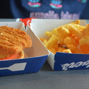 Culver's - Chicken Sandwich without the top of the bun and fries. Sandwich should have had a top - Fast Food Near Me - Mooresville, North Carolina