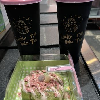Lucky Cat Boba Tea And Sweets - Thai tea with tapioca, honey dew milk tea with tapioca & macha strawberry roll cake. - Bubble Tea Near Me - Republic, Missouri Lucky Cat Boba Tea And Sweets - Thai tea with tapioca, honey dew milk tea with tapioca & macha strawberry roll cake. - Bubble Tea Near Me - Republic, Missouri