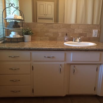 Jcustom Stone - After pic- New granite countertops with stone backsplash, sink & facet. Love it! - General Contractors Near Me