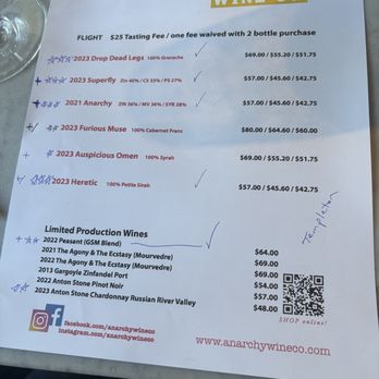 Anarchy Wine - Tasting list for August 10, 2025. - Wine Tasting Room Near Me - Paso Robles, California Anarchy Wine - Tasting list for August 10, 2025. - Wine Tasting Room Near Me - Paso Robles, California