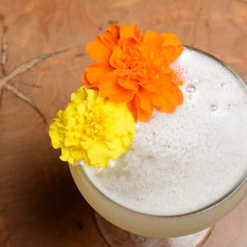Magnolia House - "Marigolds at Magnolia" House Cocktail with Vodka, Lemon, Marigold Flowers, Honey, Rose Water - Cocktail Bars Near Me - Pasadena, California