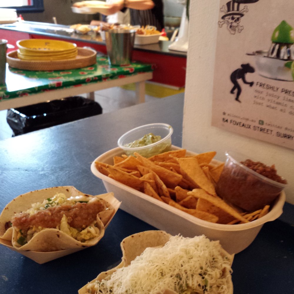 Al Pastor (L), Carne Asada (R) and Corn Chips (U)