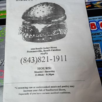 Matt's Burgers - Front of menu - Burgers Near Me - Summerville, South Carolina