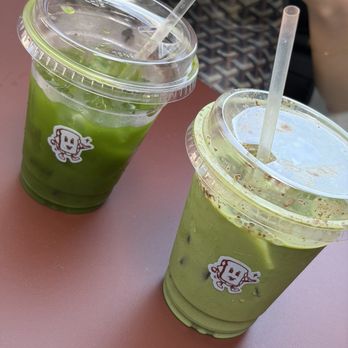 Carla Cafe - Matcha Americano (left) & House matcha latte (right) - Cafes Near Me - Los Angeles, California