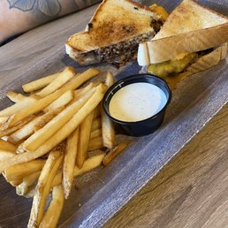 Patty melt burger with fries Patty melt burger with fries
