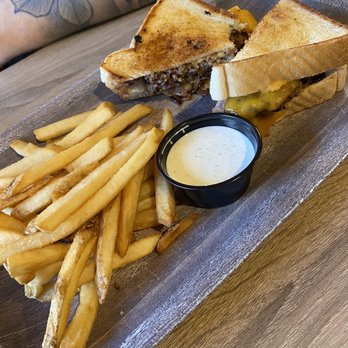 The Lookout Kitchen - Patty melt burger with fries - American Near Me - Broken Bow, Oklahoma The Lookout Kitchen - Patty melt burger with fries - American Near Me - Broken Bow, Oklahoma