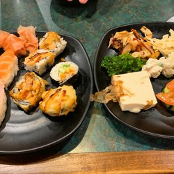 Tokyo Japan Sushi & Hotpot - Suchi and nigiri (left) and tofu and salads (right)
