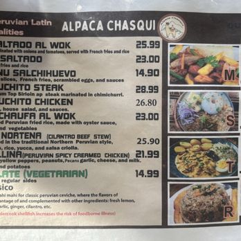 Alpaca Chasqui Charbroiled Chicken - Specialties menu - Peruvian Near Me - Aurora, Colorado Alpaca Chasqui Charbroiled Chicken - Specialties menu - Peruvian Near Me - Aurora, Colorado