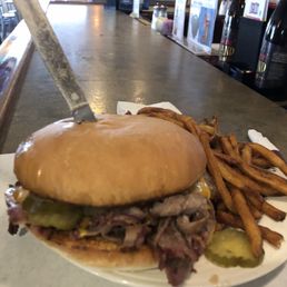 Varsity brisket sandwich and fresh cut fries Varsity brisket sandwich and fresh cut fries