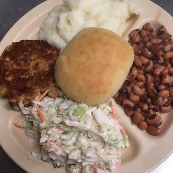 Clenney's Grill - Fried salmon patties,purple hull peas,mashed taters,& cole slaw - American Near Me - Milan, Tennessee Clenney's Grill - Fried salmon patties,purple hull peas,mashed taters,& cole slaw - American Near Me - Milan, Tennessee