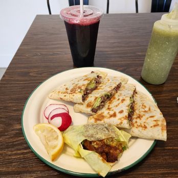 Zingo Tacos - Jamaica drink, quesadilla and 1 taco Al Pastor - Mexican Near Me - Los Angeles, California Zingo Tacos - Jamaica drink, quesadilla and 1 taco Al Pastor - Mexican Near Me - Los Angeles, California