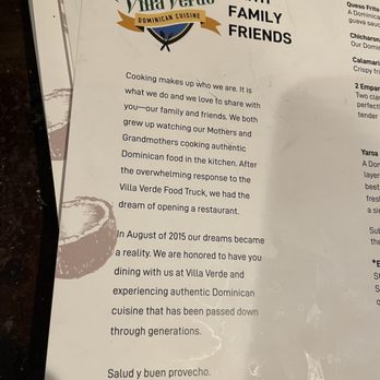 Villa Verde - Front of menu - Dominican Near Me - Greenville, North Carolina Villa Verde - Front of menu - Dominican Near Me - Greenville, North Carolina