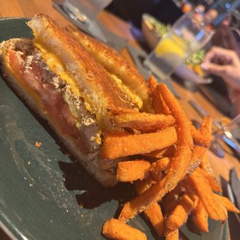 Reunion Kitchen + Drink - Tuna Melt Sandwich with Sweet Potato fries' - New American Near Me - Corona, California Reunion Kitchen + Drink - Tuna Melt Sandwich with Sweet Potato fries' - New American Near Me - Corona, California