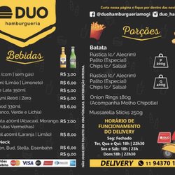 Duo Hamburgueria - Aquele cardápio até então não renovado. A dos hambúrgueres e outra.