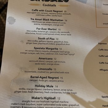 Ever Andalo - Drink Menu - Italian Near Me - Charlotte, North Carolina