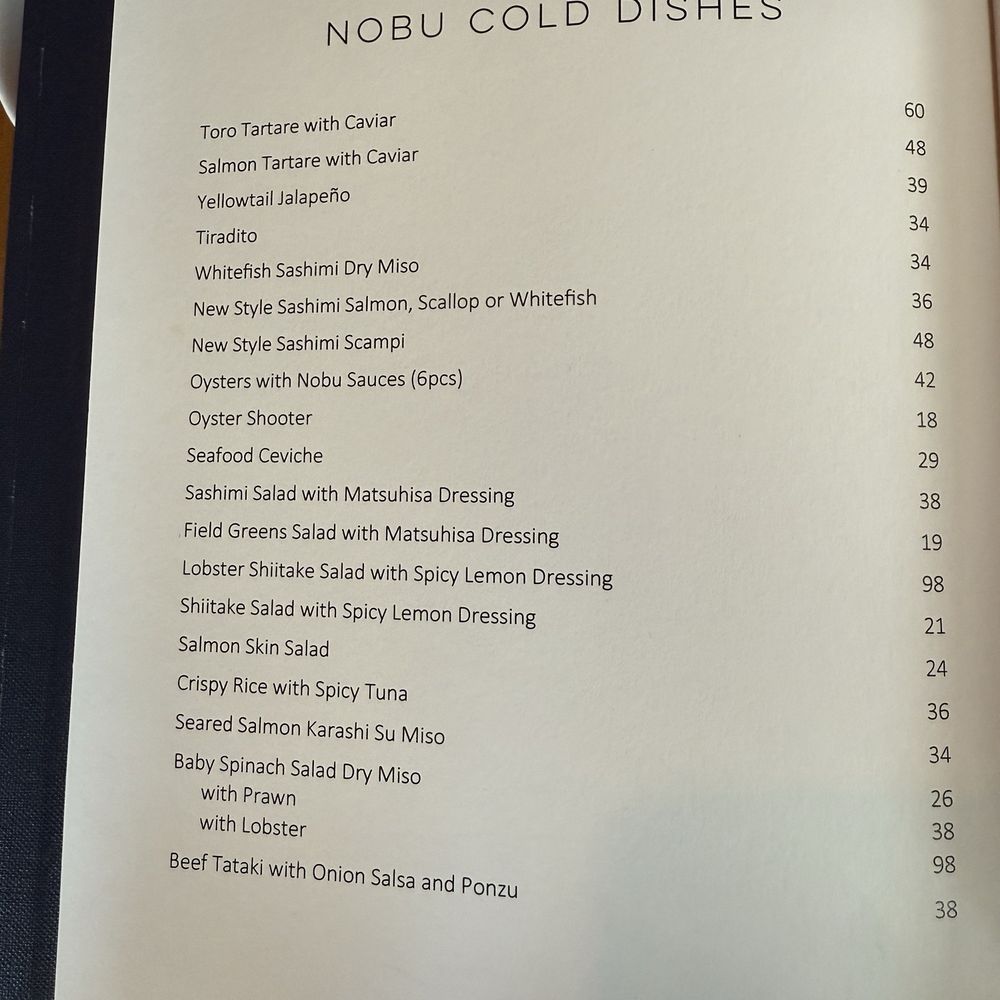 Nobu - Partial menu - Sushi Bars Near Me - Southbank, VIC