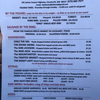Mad Jack's Mountaintop Barbecue - Menu - Barbeque Near Me - Cloudcroft, New Mexico