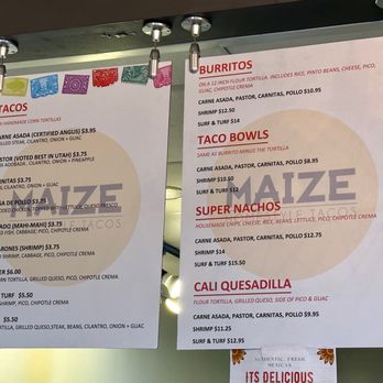 Maize - Menu - Tacos Near Me - Draper, Utah