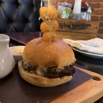 Flying Monkeys Craft Brewery - The burger item on the menu - Breweries Near Me - Barrie, Ontario
