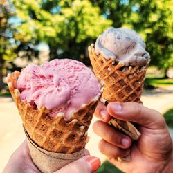 Lapp Valley Farms Ice Cream - Strawberry (left) cookies and cream (right)