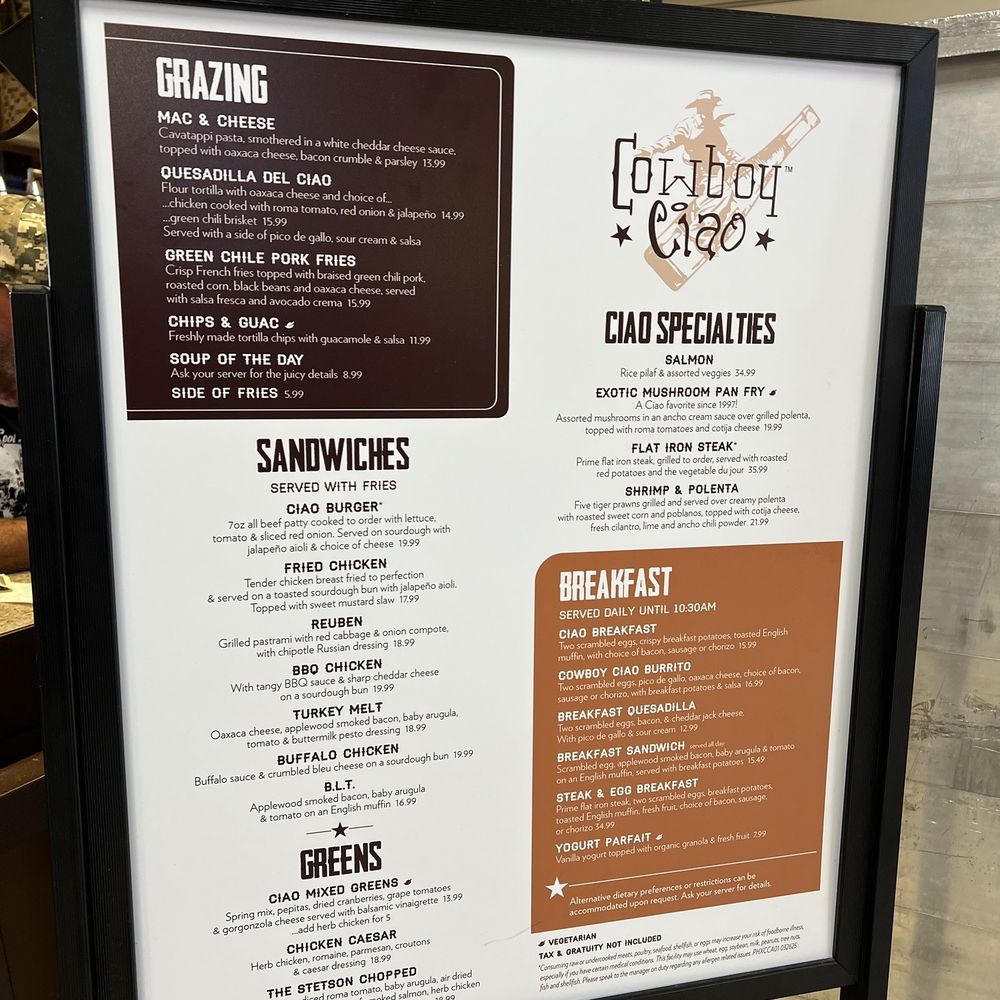 Cowboy Ciao - Menu - October 2025 - New American Near Me - Phoenix, Arizona