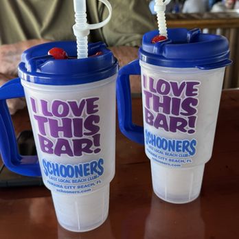 Schooners - 24 oz bushwackers in souvenir cups - Seafood Near Me - Panama City Beach, Florida Schooners - 24 oz bushwackers in souvenir cups - Seafood Near Me - Panama City Beach, Florida
