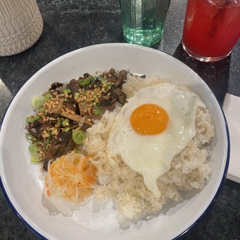 Kasama - Mushroom adobo with egg and atchara - Filipino Near Me - Chicago, Illinois