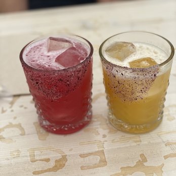 Chulita - Prickly Pear Margarita and Seasonal Apricot Margarita. Yum! - Mexican Near Me - Venice, California