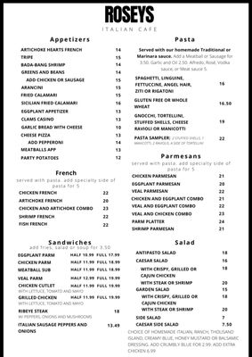 Menu photo 2 Rosey's Italian Cafe Penfield, NY Menu photo 2 Rosey's Italian Cafe Penfield, NY