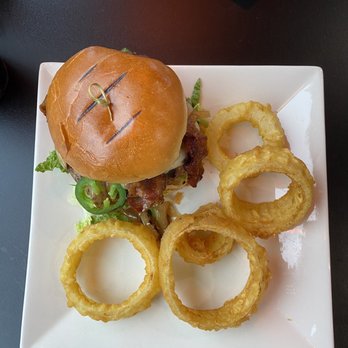 Calafia Kitchen - Calafia Burger w/ Onion Rings - Breakfast & Brunch Near Me - Livermore, California
