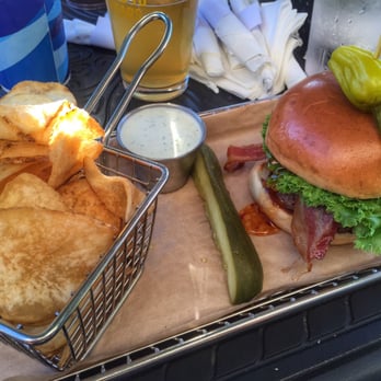 Hops Burger Bar - Spicy Goat with homemade chips; FABULOUS! Enjoyed on our second trip to Hops 8/2/15 - Burgers Near Me - Greensboro, North Carolina Hops Burger Bar - Spicy Goat with homemade chips; FABULOUS! Enjoyed on our second trip to Hops 8/2/15 - Burgers Near Me - Greensboro, North Carolina