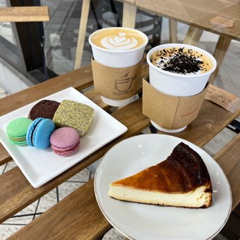 Fresh Press Coffee Bar - a slice of cheesecake and macaroons - Coffee & Tea Near Me - Richmond, British Columbia Fresh Press Coffee Bar - a slice of cheesecake and macaroons - Coffee & Tea Near Me - Richmond, British Columbia